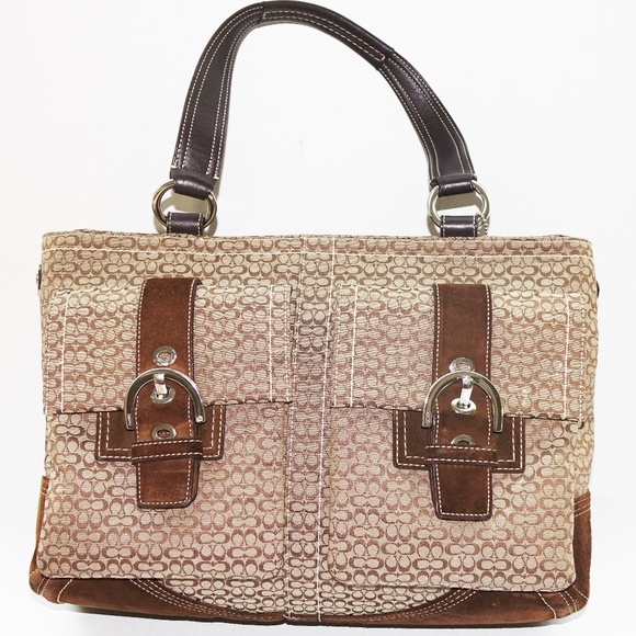 Vintage Coach Bag Khaki Signature Tote Purse #6427
